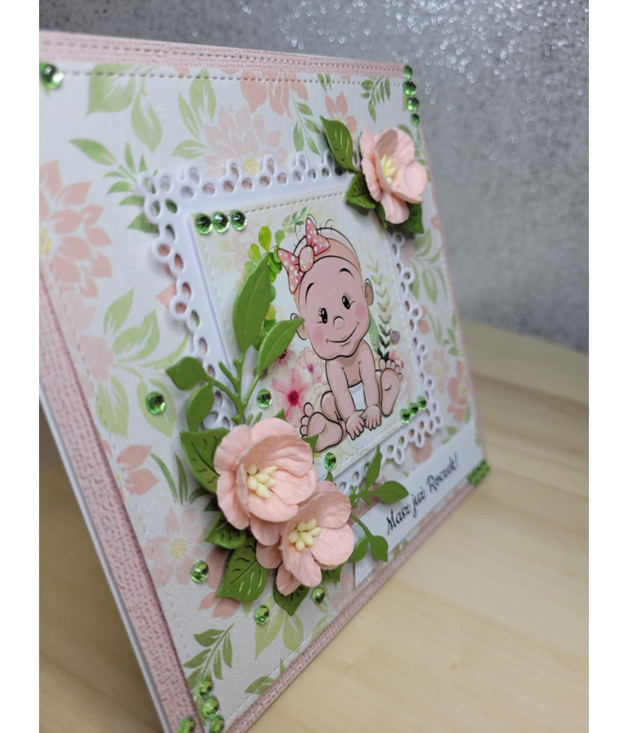 Morelowa kartka na Roczek, bobas, handmade