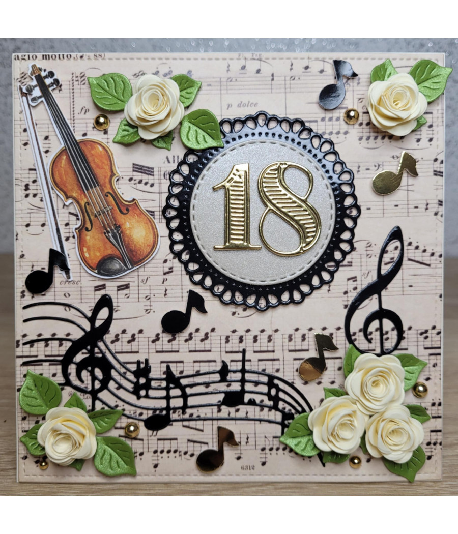 Kremowa, muzyczna kartka, 18 urodziny, skrzypce, handmade Kremowa, muzyczna kartka, 18 urodziny, skrzypce, handmade
