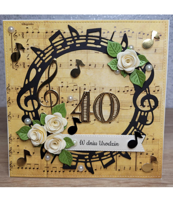 Muzyczna kartka na 40 urodziny, pięciolinia, handmade