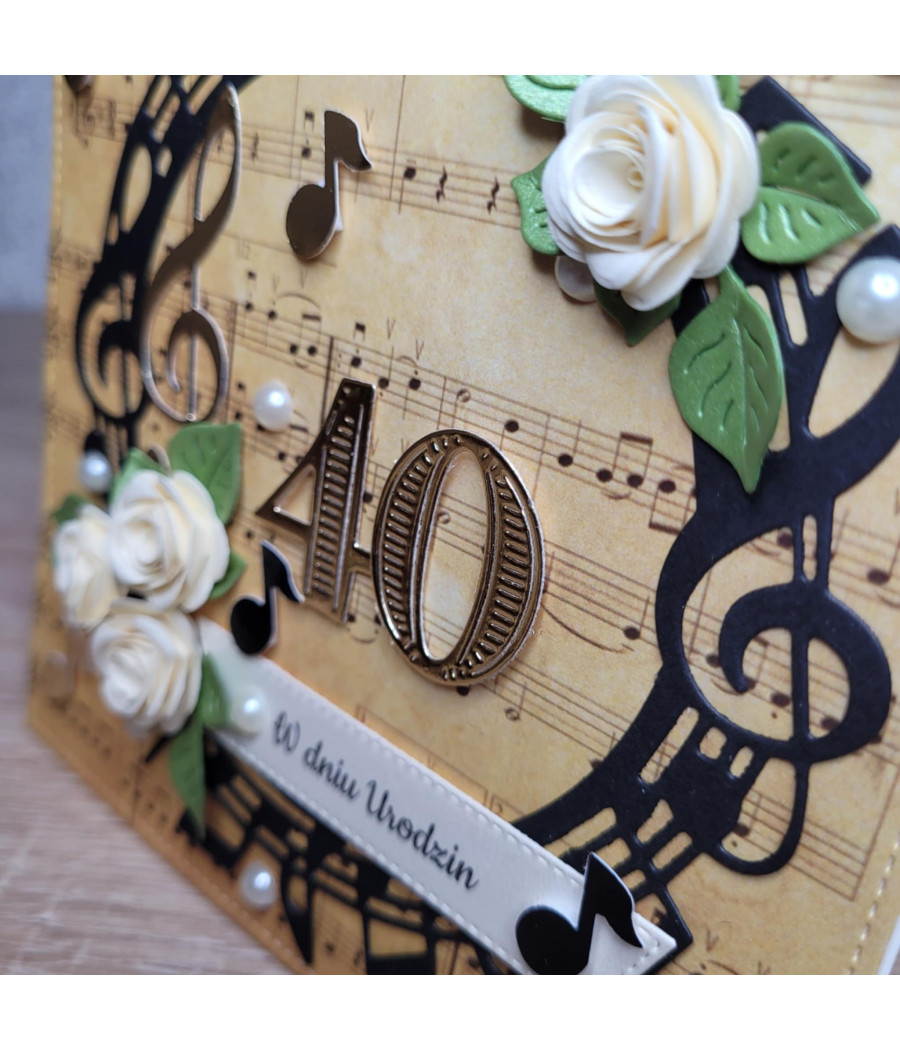 Muzyczna kartka na 40 urodziny, pięciolinia, handmade