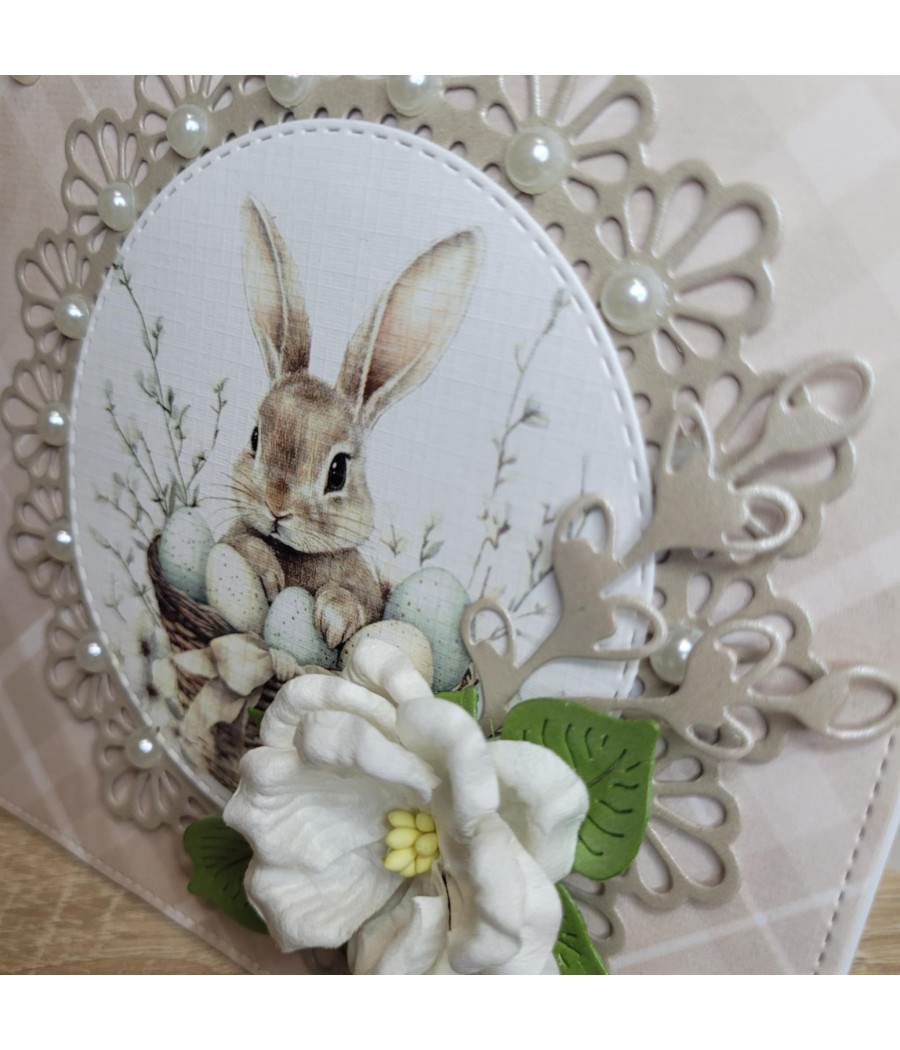 Kartka Wielkanocna z zajaczkiem w koszyku, bazie, handmade