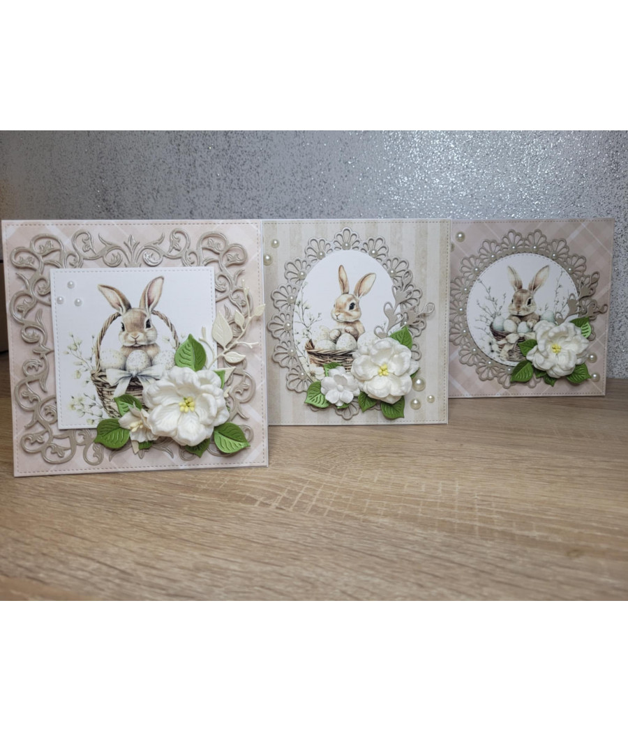 Kartka Wielkanocna z zajaczkiem w koszyku, bazie, handmade