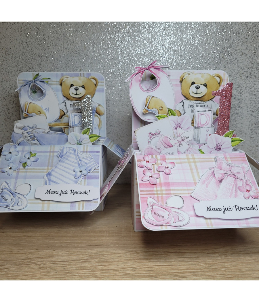 Błękitna kartka 3D, pop-up na Roczek, handmade